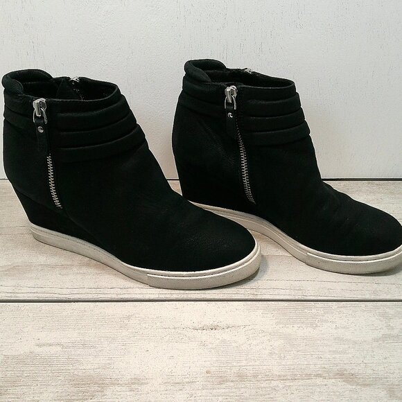 L. Paola Black Suede Frieda Wedge Ankle Bootie, Size 6.5 M Retro Style - Picture 2 of 11